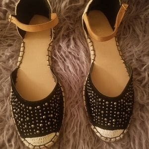 ☆  SOLD ☆ studded Rattan Espadrilles Flats